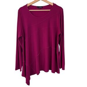 Sun Kim Women's XL Magenta Scoop Neck Long‎ Sleeve Top Asymmetrical Hem